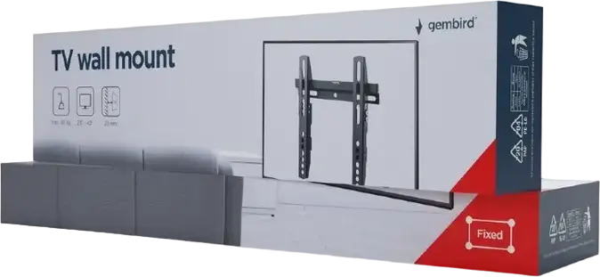 Gembird WM-42F-02 Fixed TV Wall Mount for 23-42 inch Screens, VESA 75x75 to 200x200mm, Max Load 40kg, Steel Powder Coated Black with Bubble Level