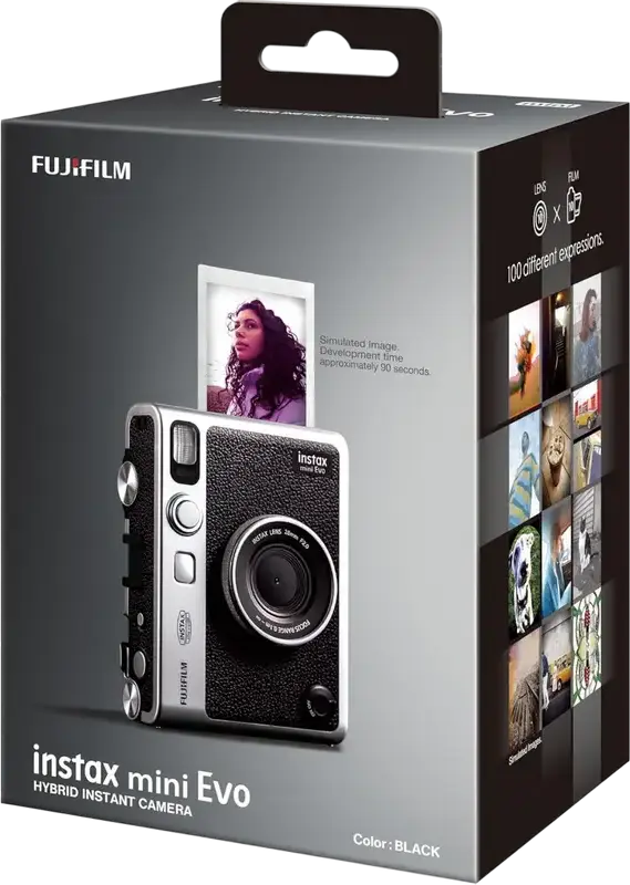 Fujifilm Instax Mini Evo Hybrid Instant Camera, 3.0-inch LCD, 100 Image Effects, Bluetooth Connectivity, CMOS Sensor, Black