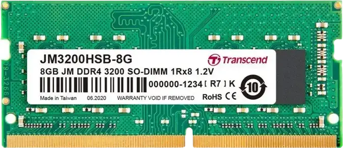 Оперативная память для ноутбука Transcend JetRam JM3200HSB-8G 8GB DDR4 3200MHz PC4-25600 SO-DIMM 260-pin 1.2V CL22 Unbuffered Non-ECC
