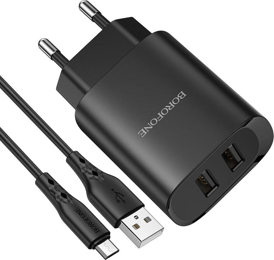 Incarcator de Perete Borofone 2xUSB Type-A 2.1A Priza EU cu Cablu USB la Micro-USB, Protectie Supratensiune si Supraincalzire