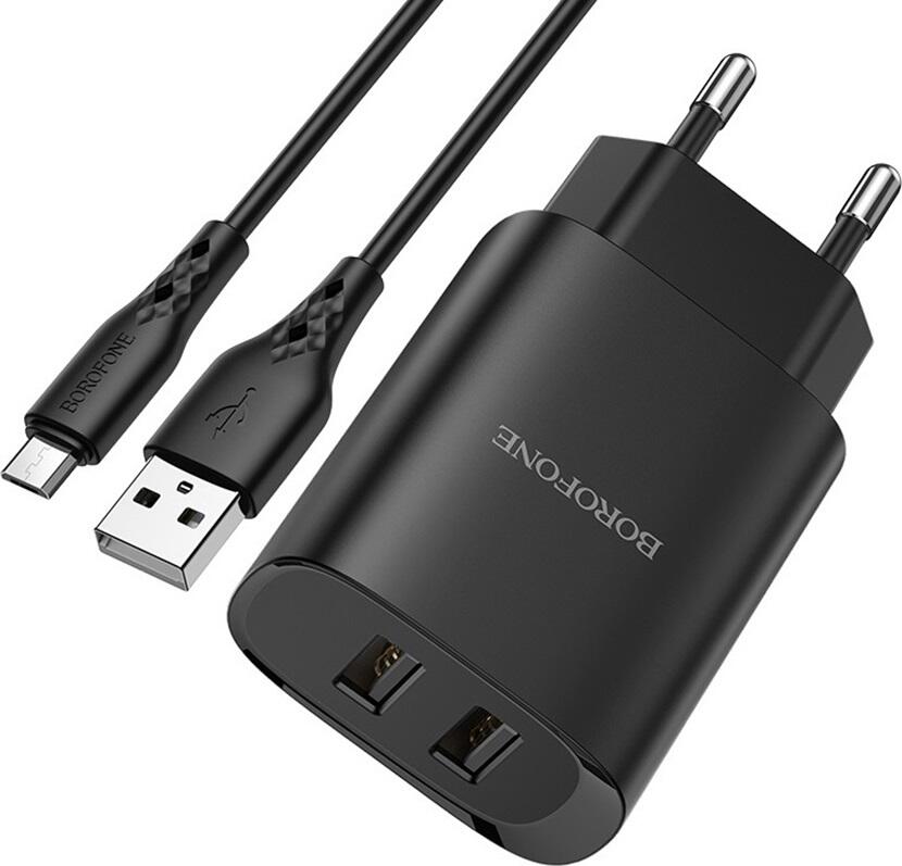 Incarcator de Perete Borofone 2xUSB Type-A 2.1A Priza EU cu Cablu USB la Micro-USB, Protectie Supratensiune si Supraincalzire
