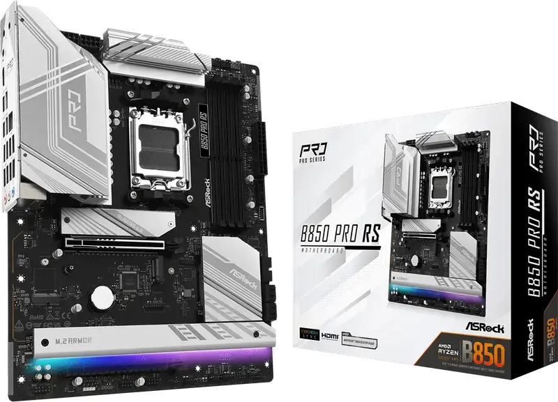 Материнская плата ASRock B850 Pro RS ATX, сокет AMD AM5, чипсет B850, DDR5 8000МГц, M.2 PCIe Gen5, 2.5G LAN, поддержка Ryzen 7000/8000/9000
