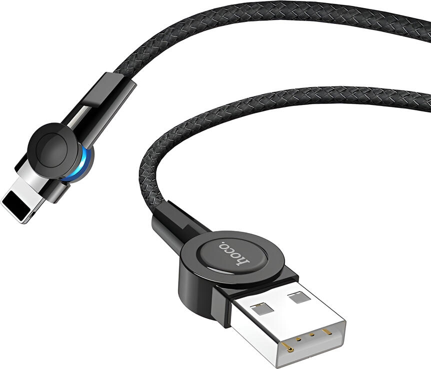 Магнитный кабель для зарядки Hoco S8 USB Type-A - Lightning, 1.2м, нейлоновая оплетка, цинковый сплав, 2.4А с поворотным съемным магнитным штекером