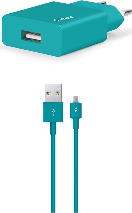 ttec Smart Travel Wall Charger Turquoise with USB to Micro USB Cable, 2.1A 10.5W Fast Charging, EU Plug, 1.2m Cable, Smart Chip Device Detection