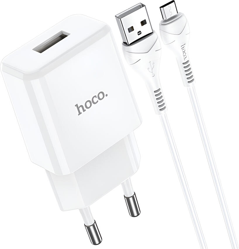 Hoco N9 Especial Wall Charger 5V 2.1A USB Type-A EU Plug Fireproof PC Fast Charging Adapter with 1m Micro-USB Cable for Smartphones and Tablets