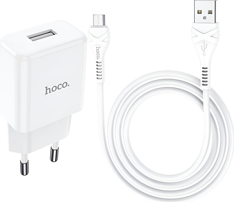 Hoco N9 Especial Wall Charger 5V 2.1A USB Type-A EU Plug Fireproof PC Fast Charging Adapter with 1m Micro-USB Cable for Smartphones and Tablets