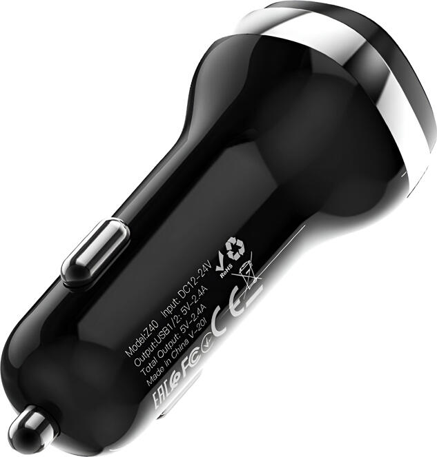 Incarcator Auto Hoco Z40, Dual Port USB Type-A, Putere Totala 2.4A, Material ABS+PC Ignifug, Intrare DC 12-24V, Include Cablu MicroUSB 1m, Negru