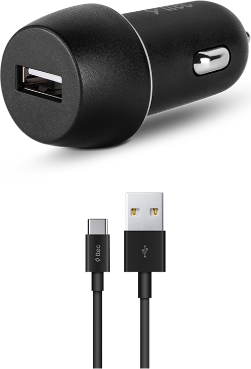 Incarcator Auto ttec 2CKS20CS, Port USB-A 2.1A 10.5W, Adaptor Universal Brichetă 12V/24V cu Cablu USB-A la Type-C, Protectie Supratensiune, Negru