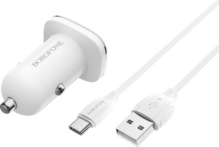 Borofone BZ12A Car Charger 18W Quick Charge 3.0 QC3.0 with USB-A to MicroUSB Cable, Fireproof ABS+PC, DC 12V-24V Input, Multi-Protocol Support