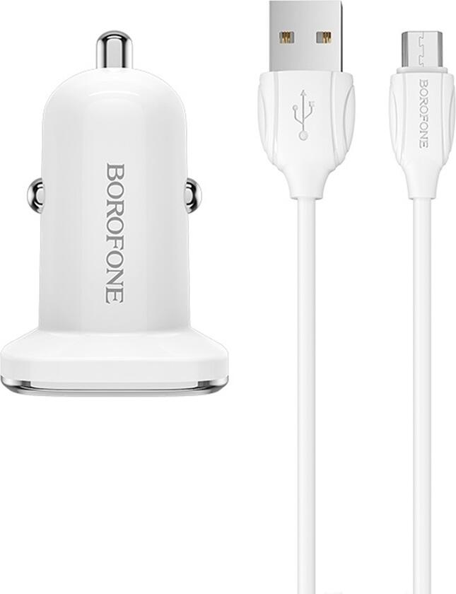 Borofone BZ12A Car Charger 18W Quick Charge 3.0 QC3.0 with USB-A to MicroUSB Cable, Fireproof ABS+PC, DC 12V-24V Input, Multi-Protocol Support