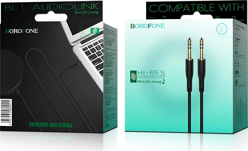 Cablu Audio AUX Borofone BL1 Audiolink 3.5mm la 3.5mm, 1m Conectori Platinati, Material TPE si Nailon Rezistent la Uzura, Transmisie Hi-Res