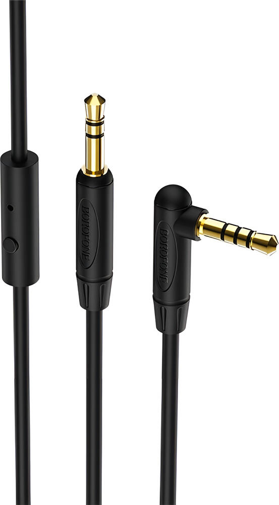 Cablu Audio AUX Borofone BL5 3.5mm la 3.5mm Conectori Platinati Gold cu Cot si Microfon Buton Multifunctional Transfer Lossless TPE 1m Negru
