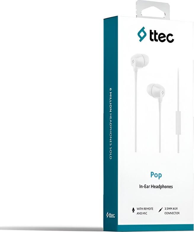 Casca In-Ear ttec Pop cu Fir, Microfon Integrat si Control Remote, Conector Jack 3.5mm, 20Hz-20kHz, Alb