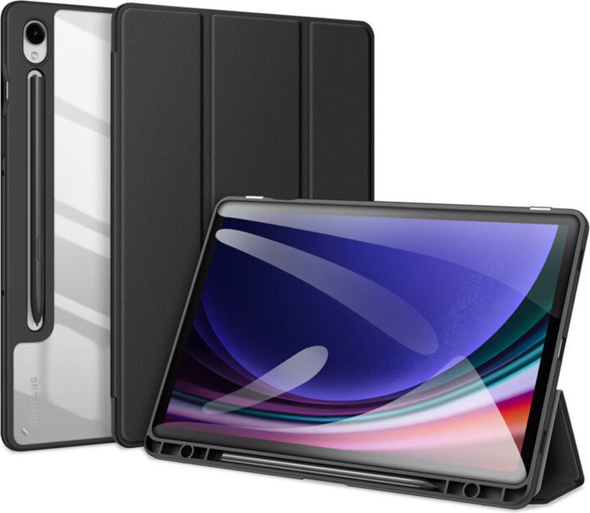 Husa Dux Ducis Toby pentru Samsung Galaxy Tab S9, S9 FE, S10 FE, S10 Lite, Spate Transparent PC si TPU, Suport Tri-fold cu Slot S-Pen si Auto Sleep Wake