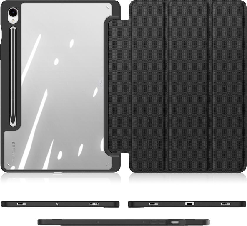 Husa Dux Ducis Toby pentru Samsung Galaxy Tab S9, S9 FE, S10 FE, S10 Lite, Spate Transparent PC si TPU, Suport Tri-fold cu Slot S-Pen si Auto Sleep Wake