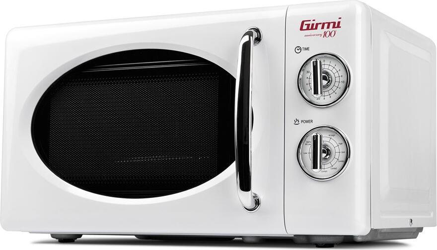 Girmi FM2101 Retro Microwave Oven with Grill, 20L Capacity, Manual Controls, Rotating Glass Turntable, White