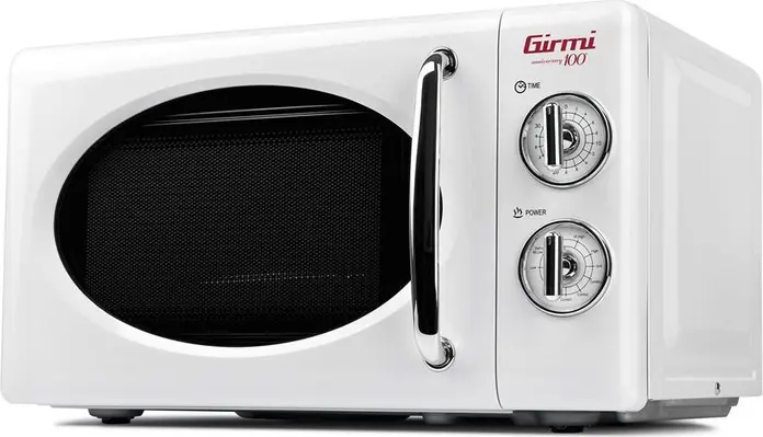 Girmi FM2101 Retro Microwave Oven with Grill, 20L Capacity, Manual Controls, Rotating Glass Turntable, White
