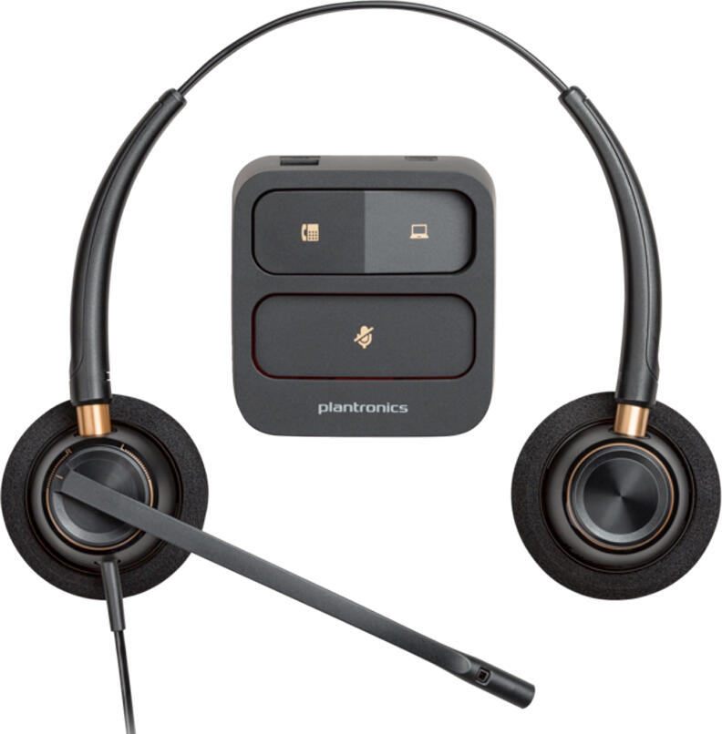 Casca Binaurala cu Fir Poly EncorePro 520, Microfon cu Anulare a Zgomotului, Conectare Rapida QD, Protectie Acustica SoundGuard, pentru Call Center