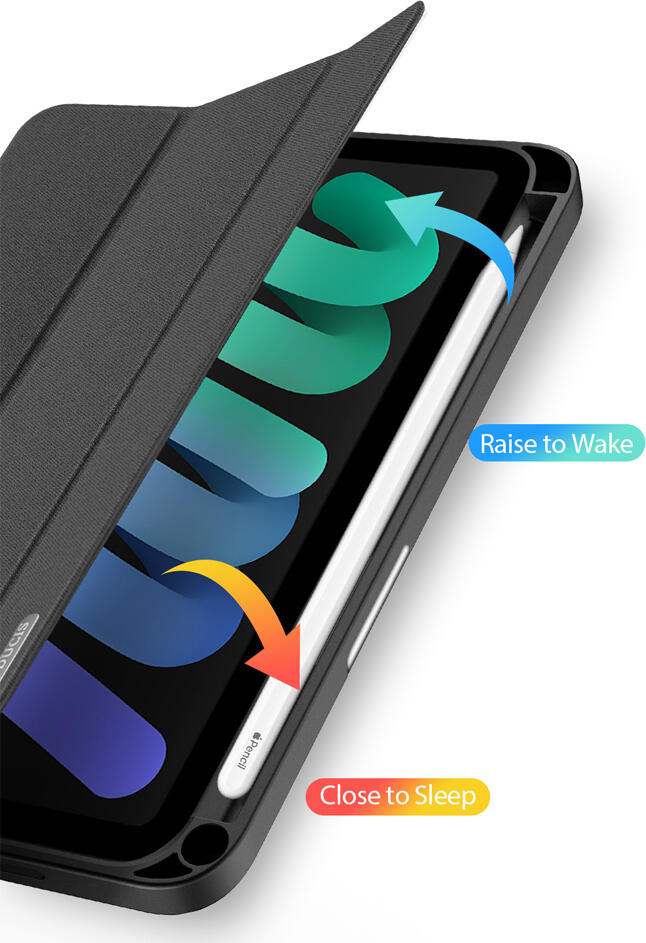 Husa Dux Ducis DOMO pentru Apple iPad Mini 6 (2021) si iPad Mini 7 (2024), Piele Ecologica cu Suport Trifold, Slot pentru Pencil, Sleep/Wake, Negru
