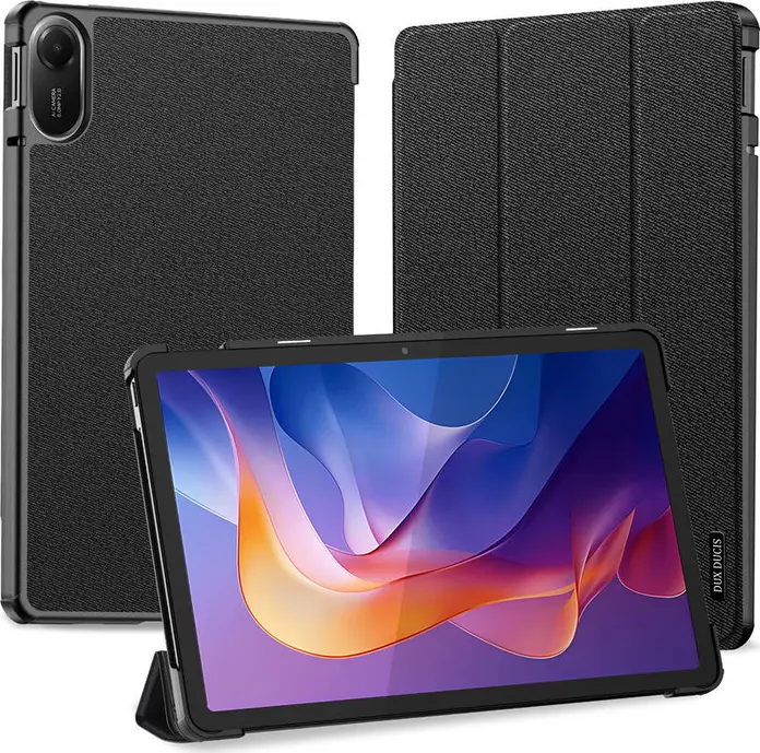 DUX DUCIS DOMO Case for Xiaomi Redmi Pad 2, PU Leather Folio Cover with Auto Sleep/Wake, Tri-fold Stand, Shockproof Protective Shell, Black