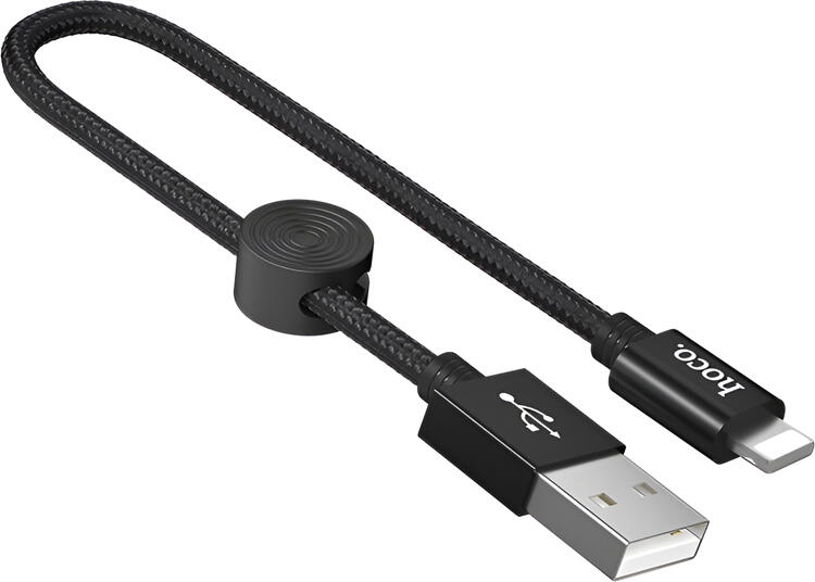 Hoco X35 Premium USB to Lightning Cable 0.25m Nylon Braided Fast Charging 2.4A Data Sync with Integrated Wire Clip for Power Banks and Apple Devices