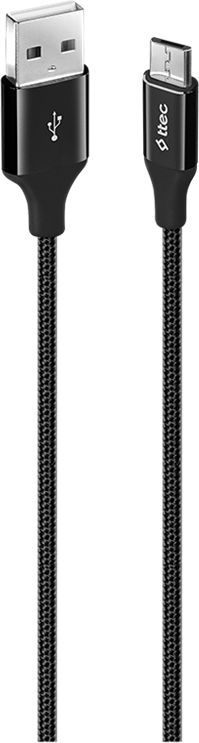 ttec Alumi USB-A to Micro-USB Cable, 1.2m Nylon Braided Fast Charging and Data Sync Cable, 2.4A Aluminum Finish, Universal Compatibility, Black