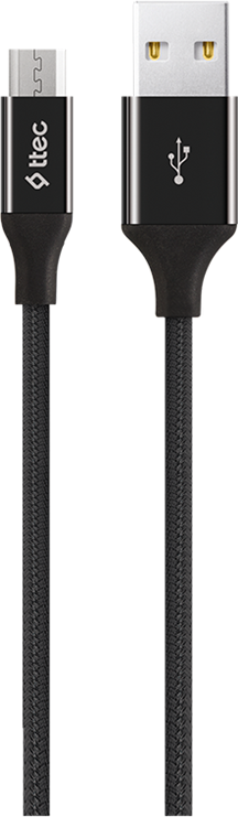 ttec Alumi USB-A to Micro-USB Cable, 1.2m Nylon Braided Fast Charging and Data Sync Cable, 2.4A Aluminum Finish, Universal Compatibility, Black