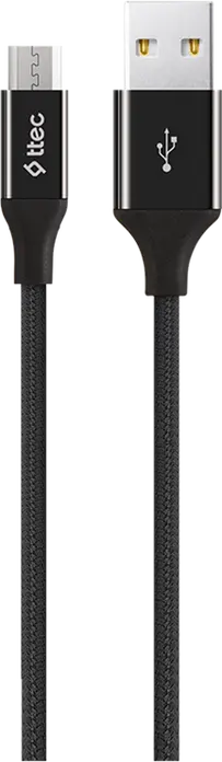 ttec Alumi USB-A to Micro-USB Cable, 1.2m Nylon Braided Fast Charging and Data Sync Cable, 2.4A Aluminum Finish, Universal Compatibility, Black