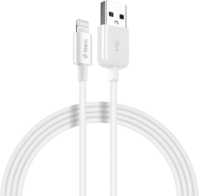 ttec USB to Lightning MFI Certified Charging and Data Cable, 2.4A Fast Charge, Reinforced Durability for Apple iPhone iPad iPod, White, 1.2m