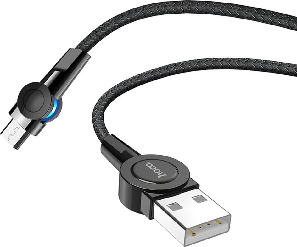 Магнитный кабель для зарядки Hoco S8 USB - Micro USB 2.4A нейлоновая оплетка цинковый сплав 1.2м с поворотным магнитным штекером и LED-индикатором