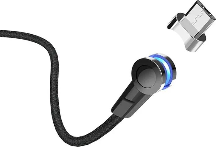 Магнитный кабель для зарядки Hoco S8 USB - Micro USB 2.4A нейлоновая оплетка цинковый сплав 1.2м с поворотным магнитным штекером и LED-индикатором