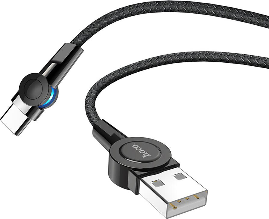 Магнитный зарядный кабель Hoco S8 USB Type-A на USB Type-C, 1.2м нейлоновая оплетка, ток до 3А, поворотный штекер 180 градусов с LED-индикатором, Черный