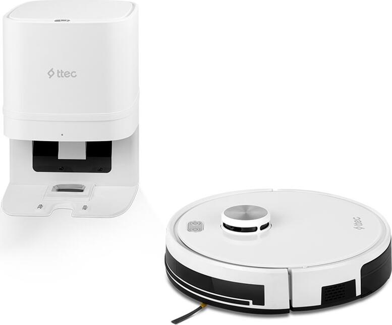 ttec Robi ProMaster+ 2RS04 Robot Vacuum Cleaner and Mop, 2700 Pa Suction, Automatic Dust Disposal Station, App Control, Dry and Wet Cleaning, White