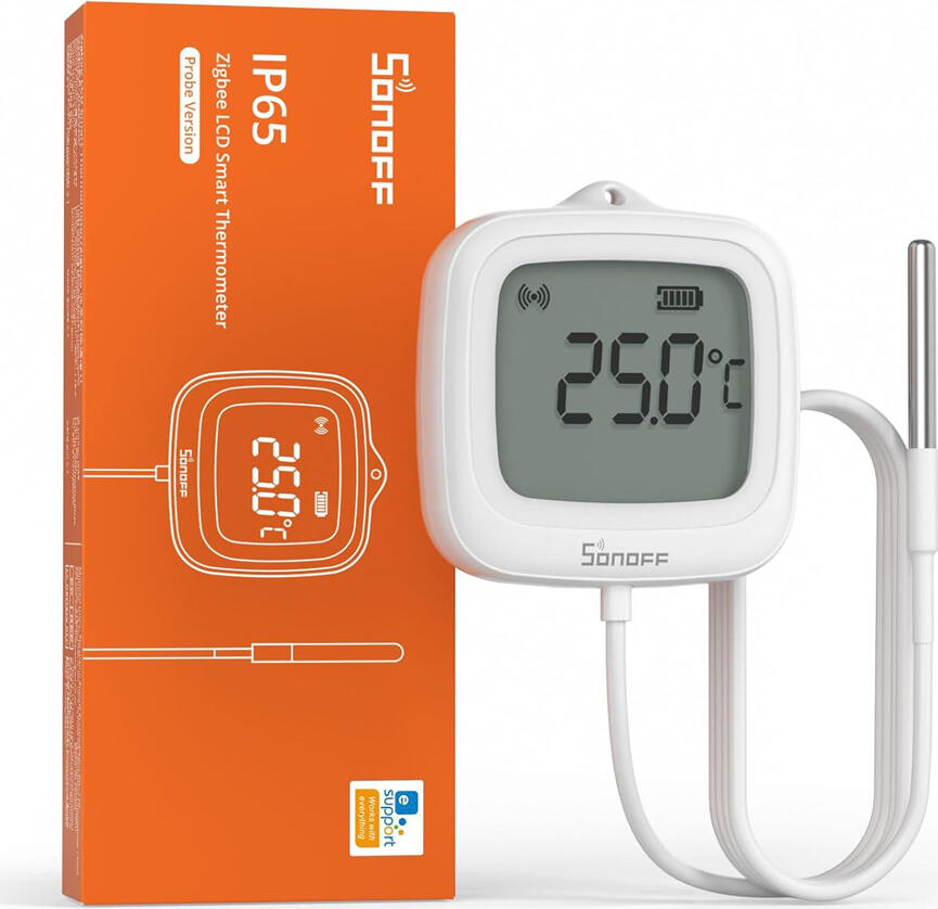Sonoff SNZB-02LD Zigbee 3.0 LCD Smart Thermometer and Hygrometer with IP65 Waterproof Probe, -40°C to 115°C Range, eWeLink App Support