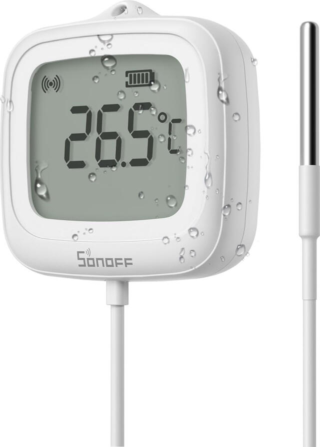 Sonoff SNZB-02LD Zigbee 3.0 LCD Smart Thermometer and Hygrometer with IP65 Waterproof Probe, -40°C to 115°C Range, eWeLink App Support