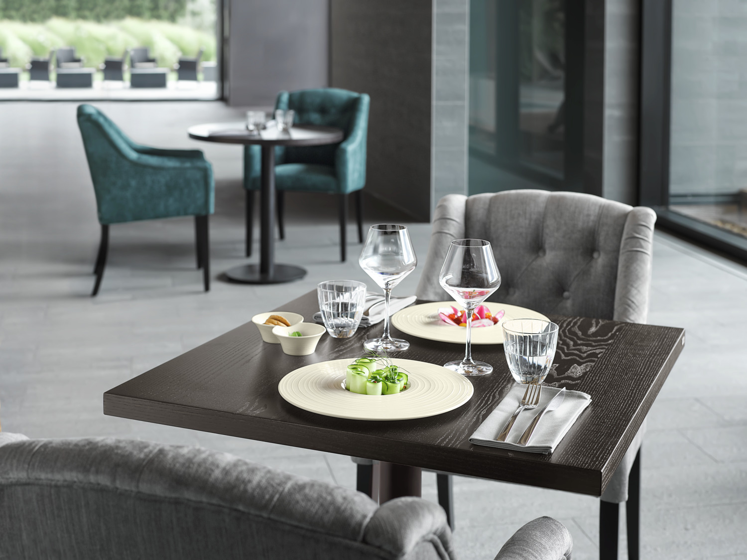 VEGA Skyline Gourmet Plate, 31 cm Round Bone China Flat Plate with Wide Relief Rim, Cream White Brilliant Glaze, Dishwasher and Microwave Safe