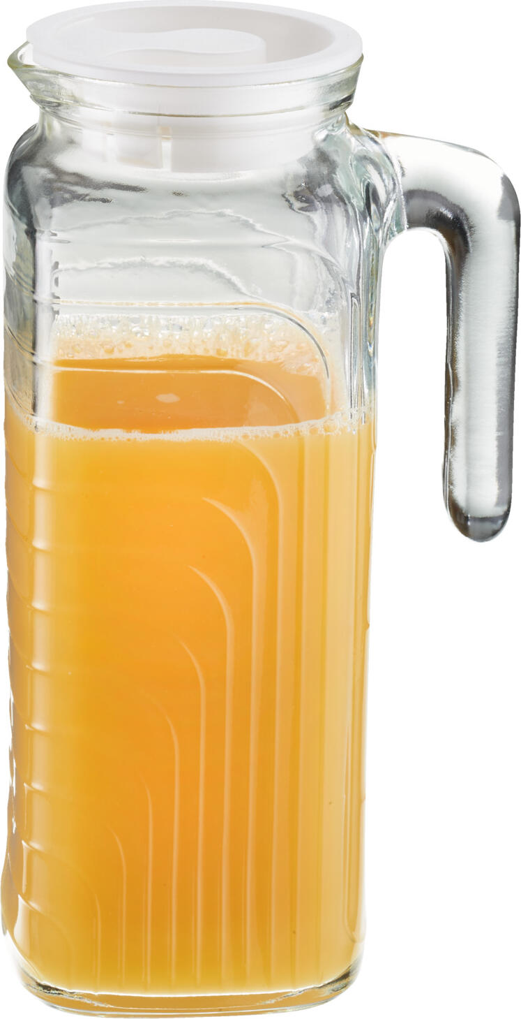 Bormioli Rocco Gelo Cană din Sticlă 1200ml, Pitcher Pătrat Transparent cu Capac de Plastic, Mâner și Toarna, Compatibil cu Ușa Frigiderului