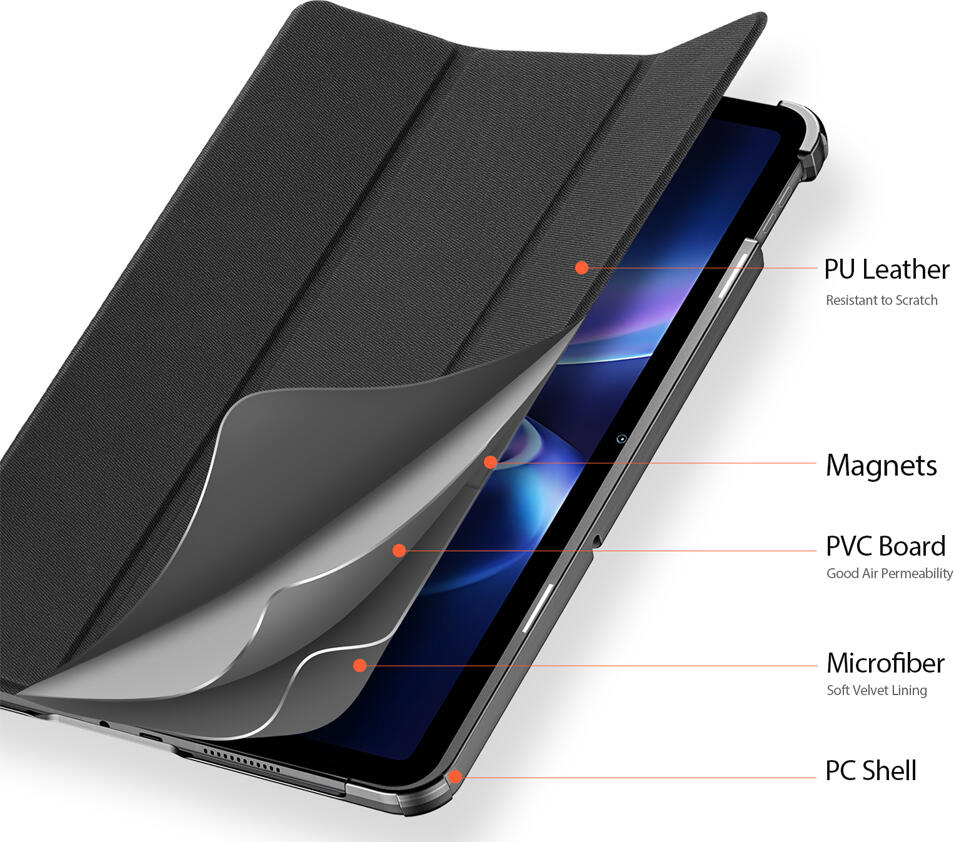 DUX DUCIS DOMO Case for Xiaomi Redmi Pad SE, PU Leather Folio Cover with Magnetic Auto Sleep/Wake, Shockproof PC Shell and Foldable Stand, Black