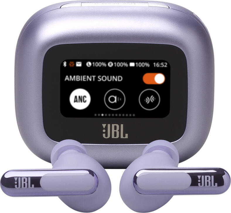 Беспроводные наушники JBL Live Beam 3 TWS, цвет фиолетовый, динамические драйверы 10мм, адаптивное шумоподавление 2.0, до 48ч работы, смарт-кейс с сенсорным экраном, IP55