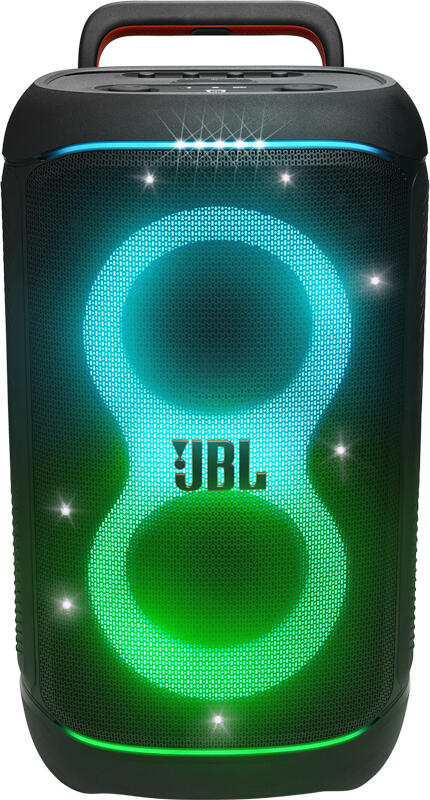 Box Audio Portabil JBL Partybox Stage 520 Bluetooth, Putere 400W, Spectacol Lumini LED, Woofere de 208mm, Intrare Microfon si Chitara, Roți și Mâner