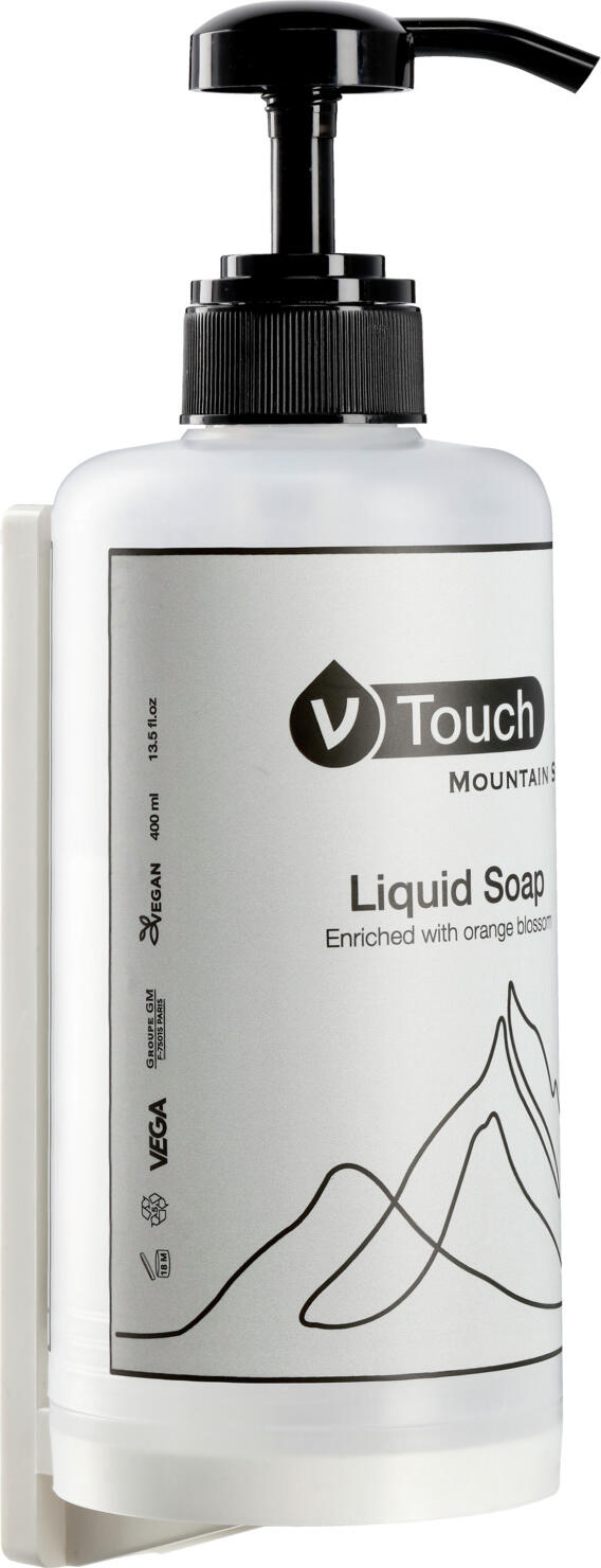V-Touch Mountain Spa Ecofill Refillable Pump Dispenser, 400ml Translucent Recyclable Plastic, Wall-Mounted or Free-Standing, Made in Europe