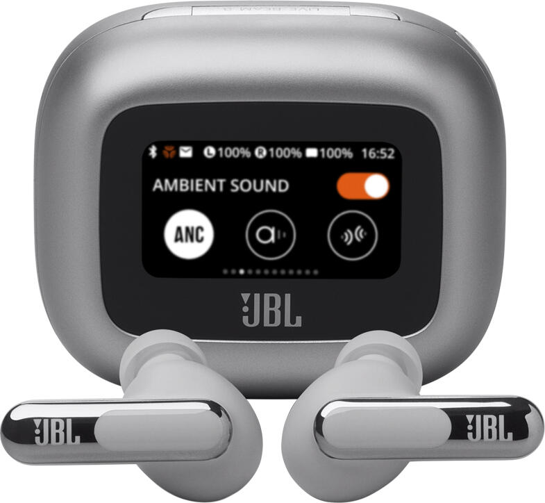 Беспроводные наушники JBL Live Beam 3 TWS, цвет серебристый, динамические драйверы 10мм, адаптивное шумоподавление 2.0, до 48ч работы, смарт-кейс с сенсорным экраном, IP55