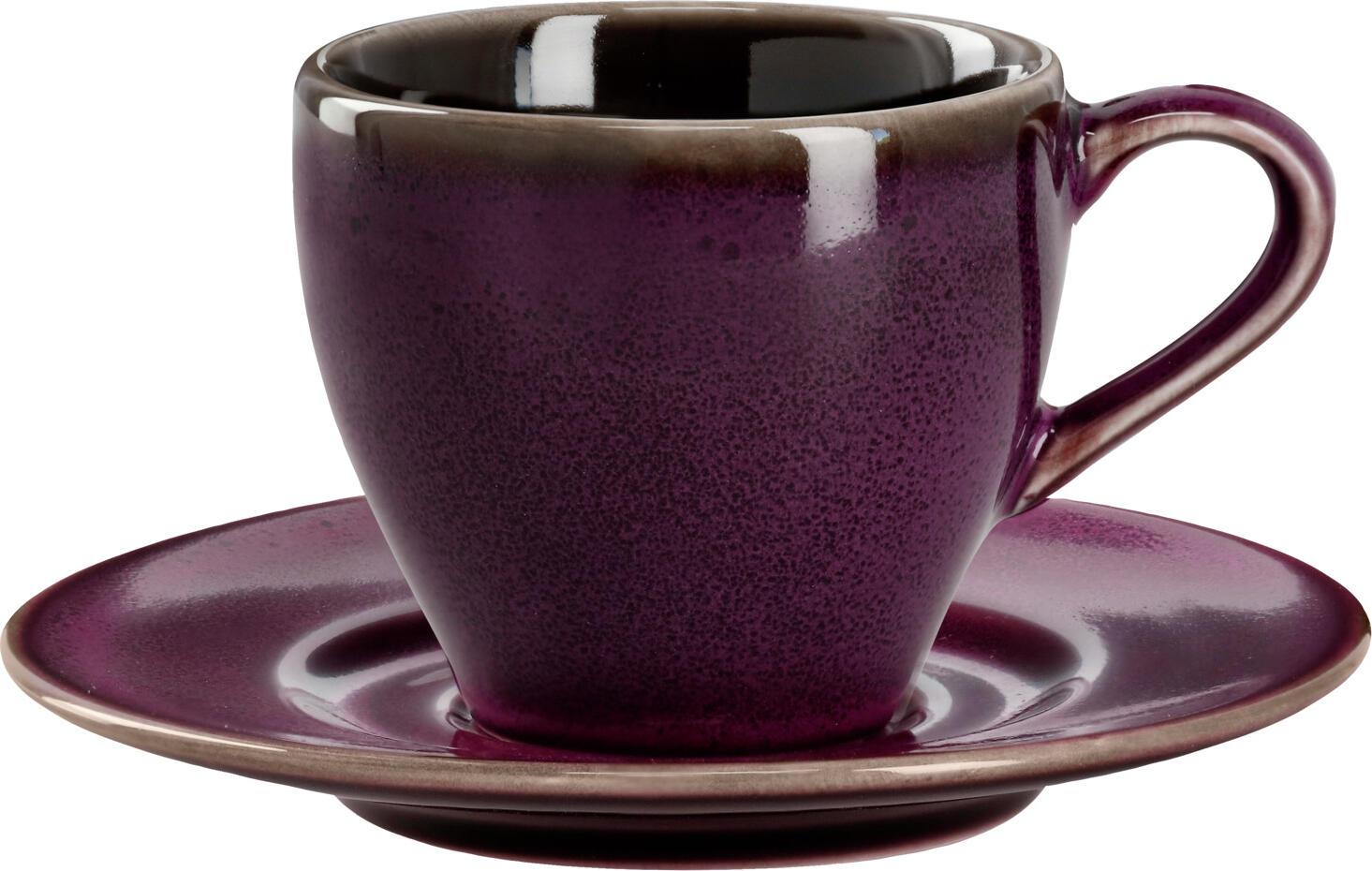Vega Lusini Oriento Espresso Saucers, Eggplant, Stoneware, 12.4 cm, Irregular Edges, Speckled Finish, Dishwasher and Microwave Safe