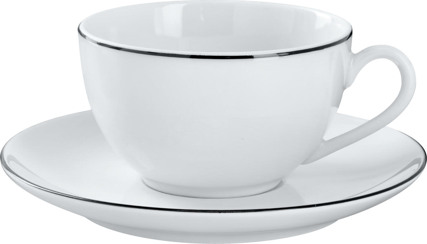 VEGA Bellino Porcelain Coffee Cup, 220 ml, White with Black Rim, Dishwasher and Microwave Safe, Round