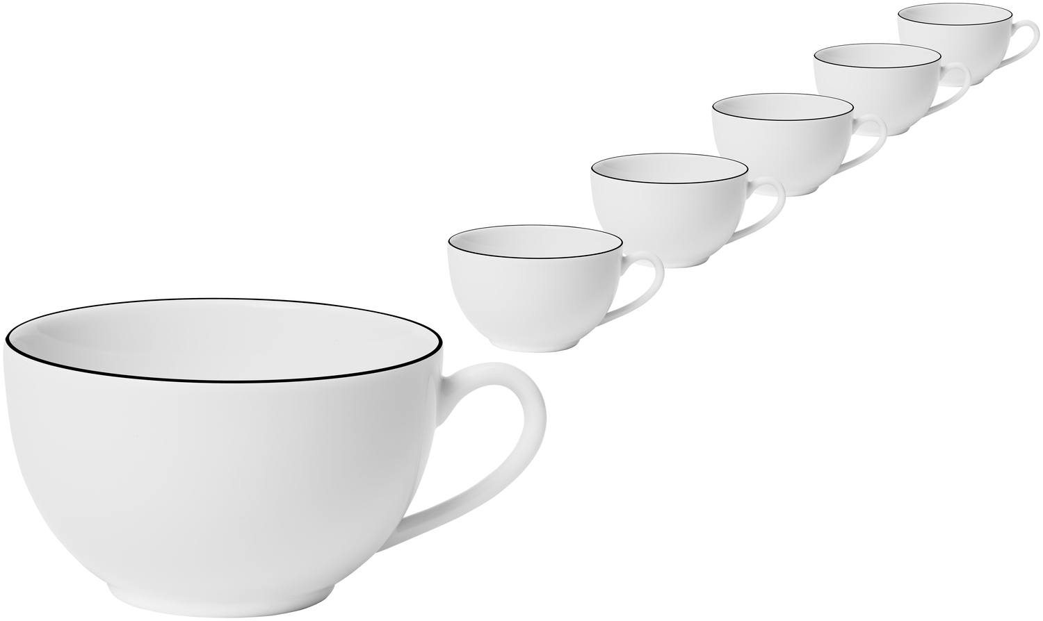 VEGA Bellino Porcelain Coffee Cup, 220 ml, White with Black Rim, Dishwasher and Microwave Safe, Round