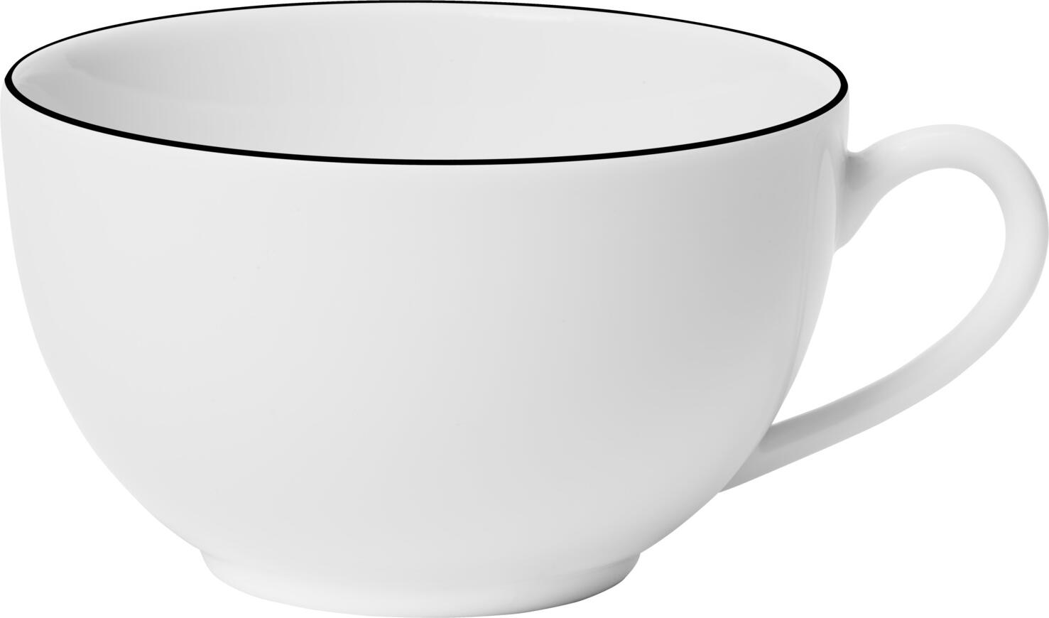 VEGA Bellino Porcelain Coffee Cup, 220 ml, White with Black Rim, Dishwasher and Microwave Safe, Round
