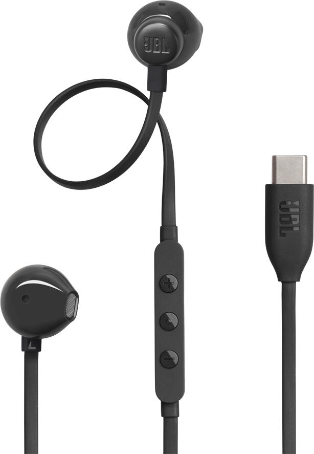 Casca JBL Tune 305C USB Type-C In-Ear, Audio Hi-Res, Sunet Pure Bass, Difuzoare Dinamice de 12.5mm, Telecomanda Integrata si Microfon, Cablu Plat, Culoare: Negru