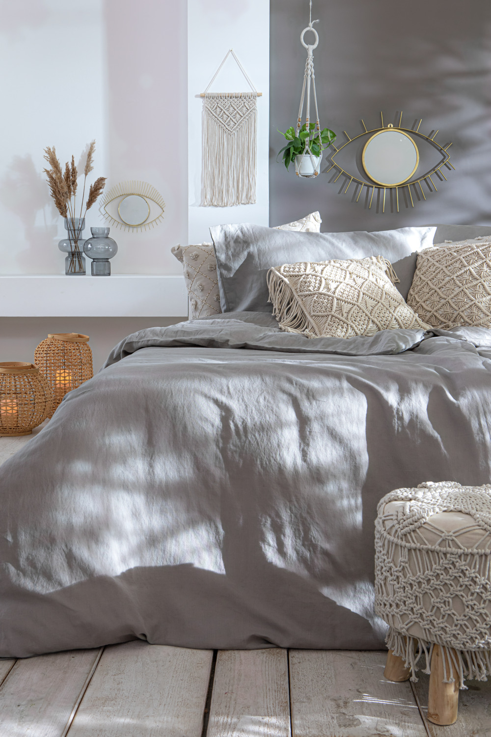 ERWIN M. LUSINI Siena Bedding Set, Percale Cotton Blend 80% Cotton 20% Polyester, Hotel Closure, 140x200 cm Duvet Cover, 70x90 cm Pillowcase, Grey, OEKO-TEX Standard 100