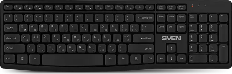 Set Tastatura si Mouse Wireless SVEN KB-C3500W, Receptor Nano USB 2.4 GHz, Tastatura cu Membrana Ergonomica si Taste Multimedia, Mouse Optic 1600 DPI, Negru