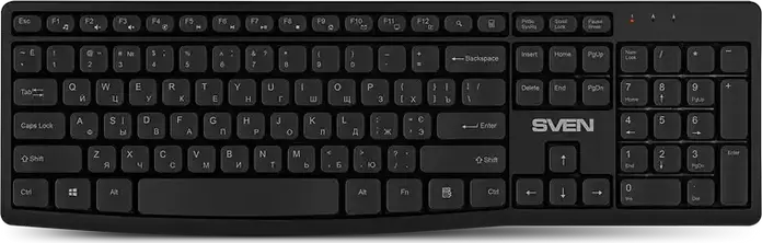 Set Tastatura si Mouse Wireless SVEN KB-C3500W, Receptor Nano USB 2.4 GHz, Tastatura cu Membrana Ergonomica si Taste Multimedia, Mouse Optic 1600 DPI, Negru